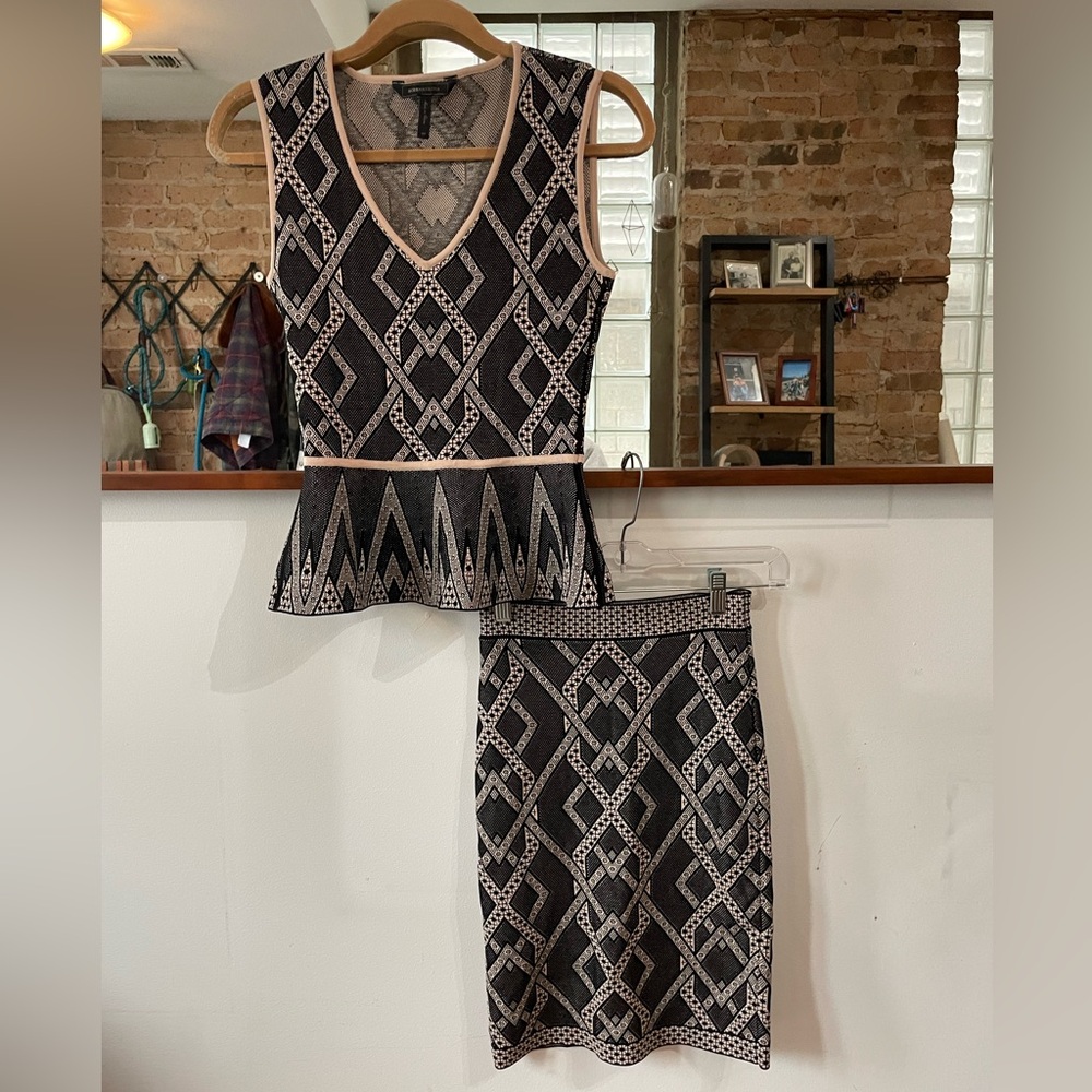BCBGMaxAzria Black and Silver Mini Pencil Skirt Set
